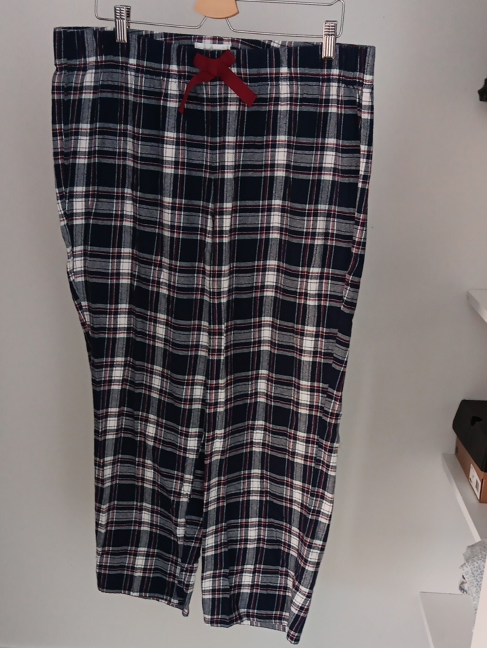 Denver Hayes Navy Plaid Lounge Pants with Red Drawstring